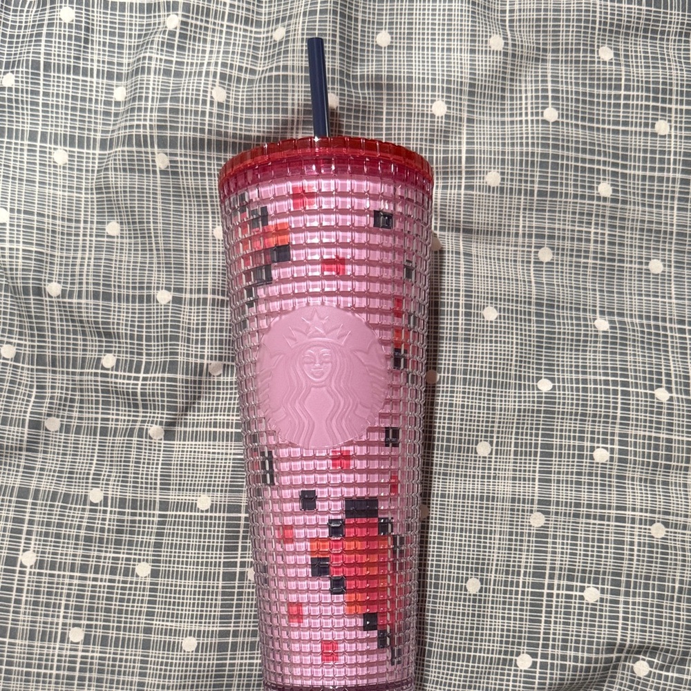 Starbucks Pink and Red Textured Tumbler with Straw